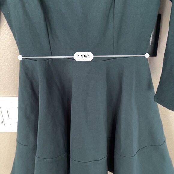 Lulu's Womens Green Square Neck 3/4 Sleeve Zipper Back Fit And Flare Dress Sz XS - Picture 10 of 12